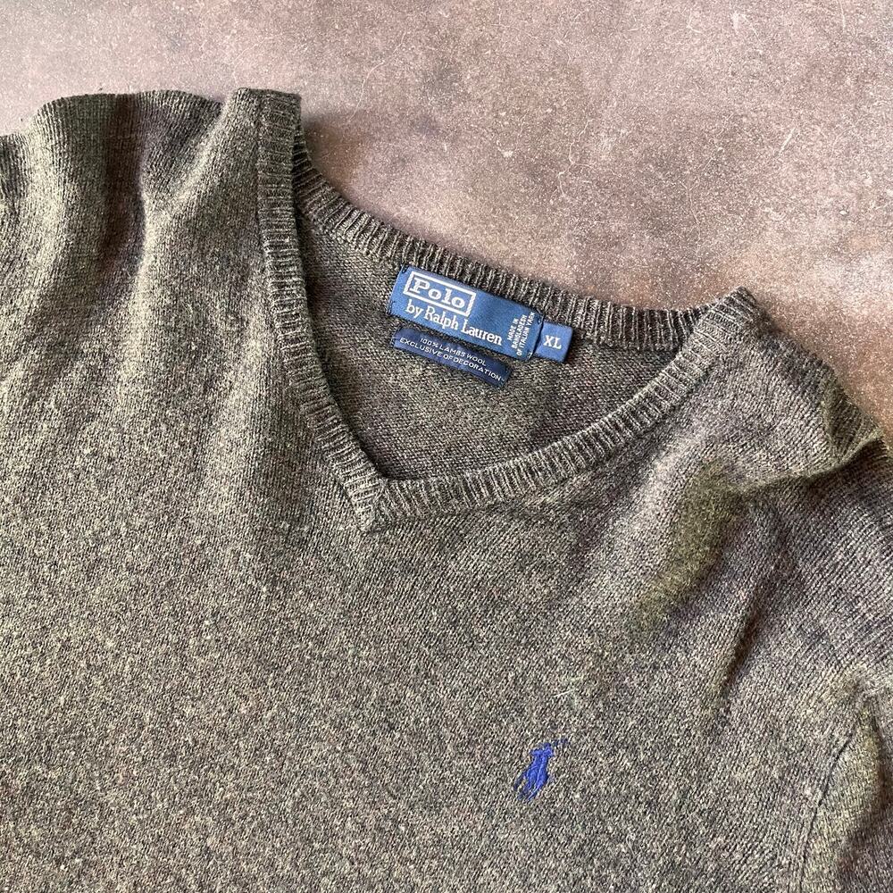 Vintage Y2K polo Ralph Lauren brown v-neck sweater 100% lambswool size XL